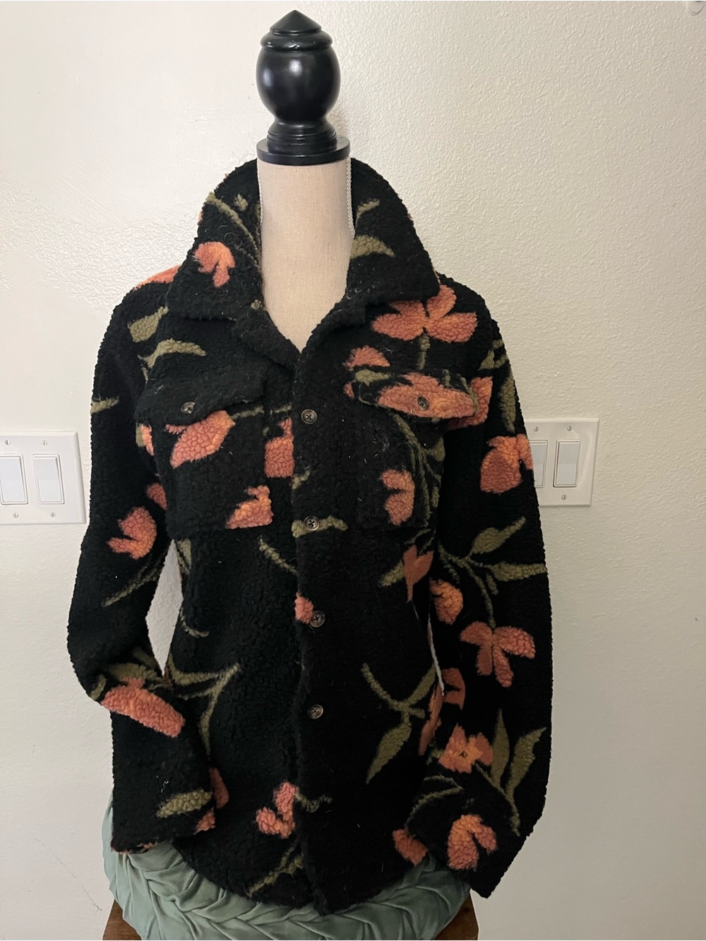 Volcom Black Sherpa Jacket with Coral Floral Print